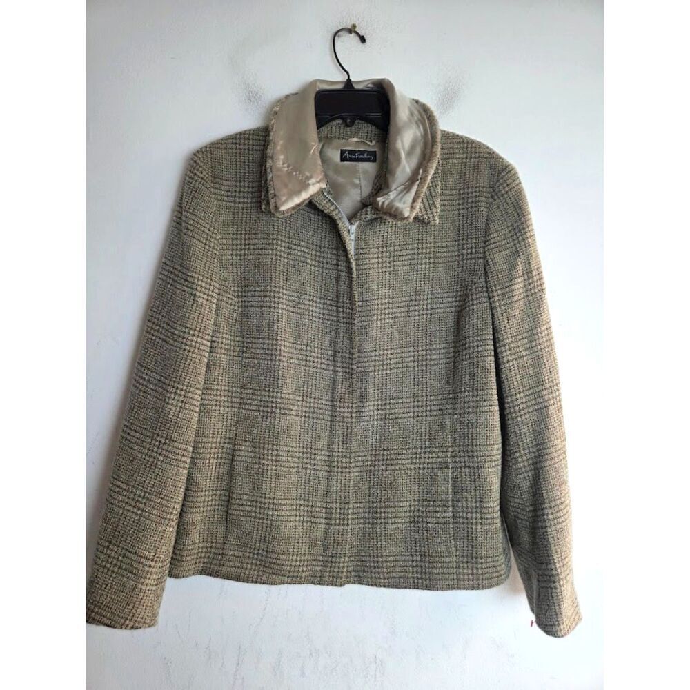 Anin Freedberg Brown Tweed Cashmere/Wool w/Faux Fur Collar Full Zip Jacket Large